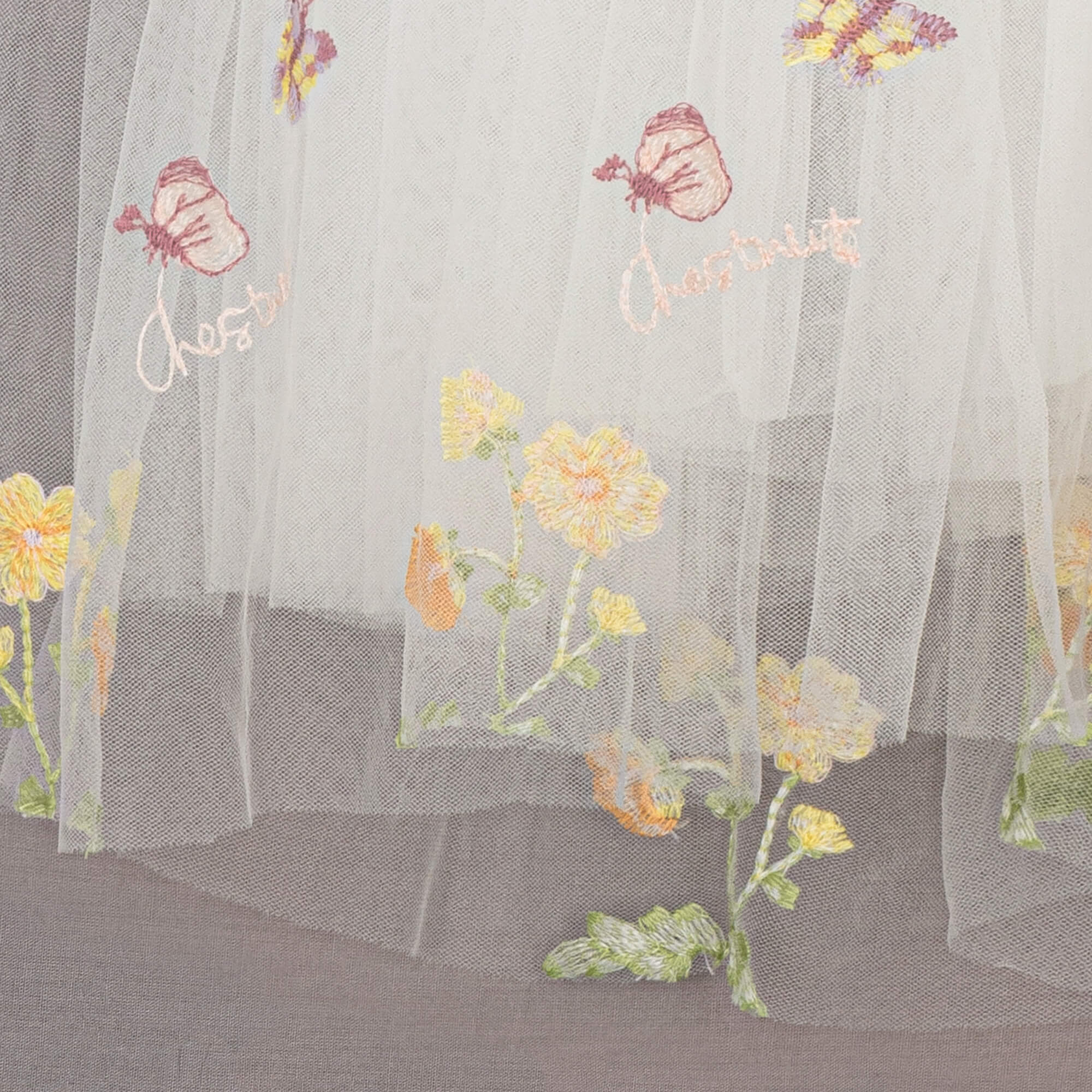 Embroidery featured on the tulle