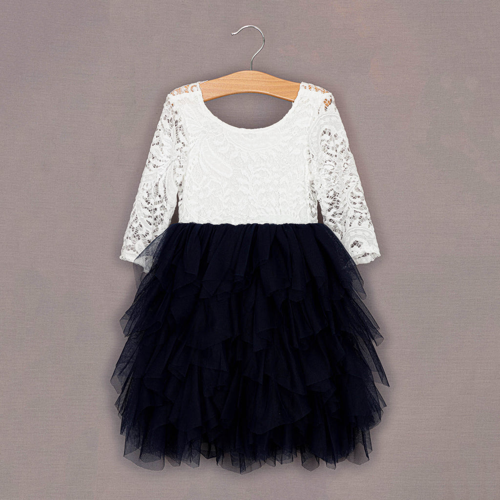 navy ruffle tulle dress