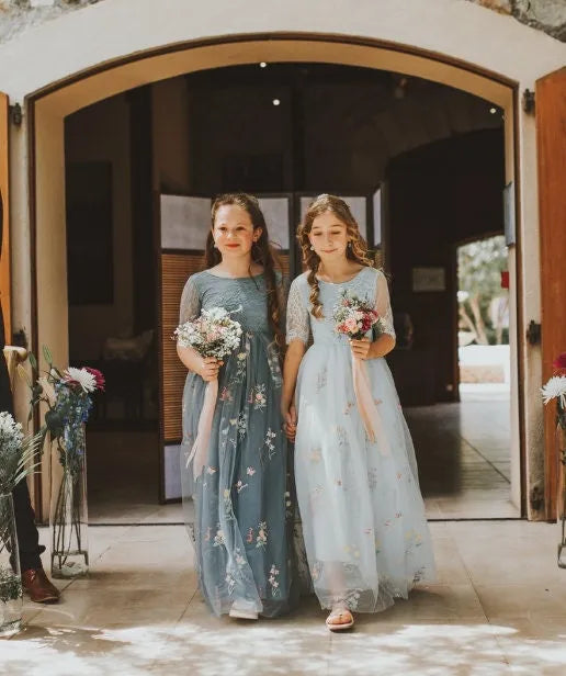 Enchanted Dress - Embroidered Dusty Blue Lace