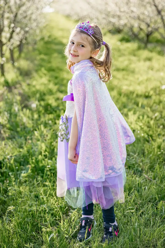 Lilac fairy cape worn with the fairy dress
