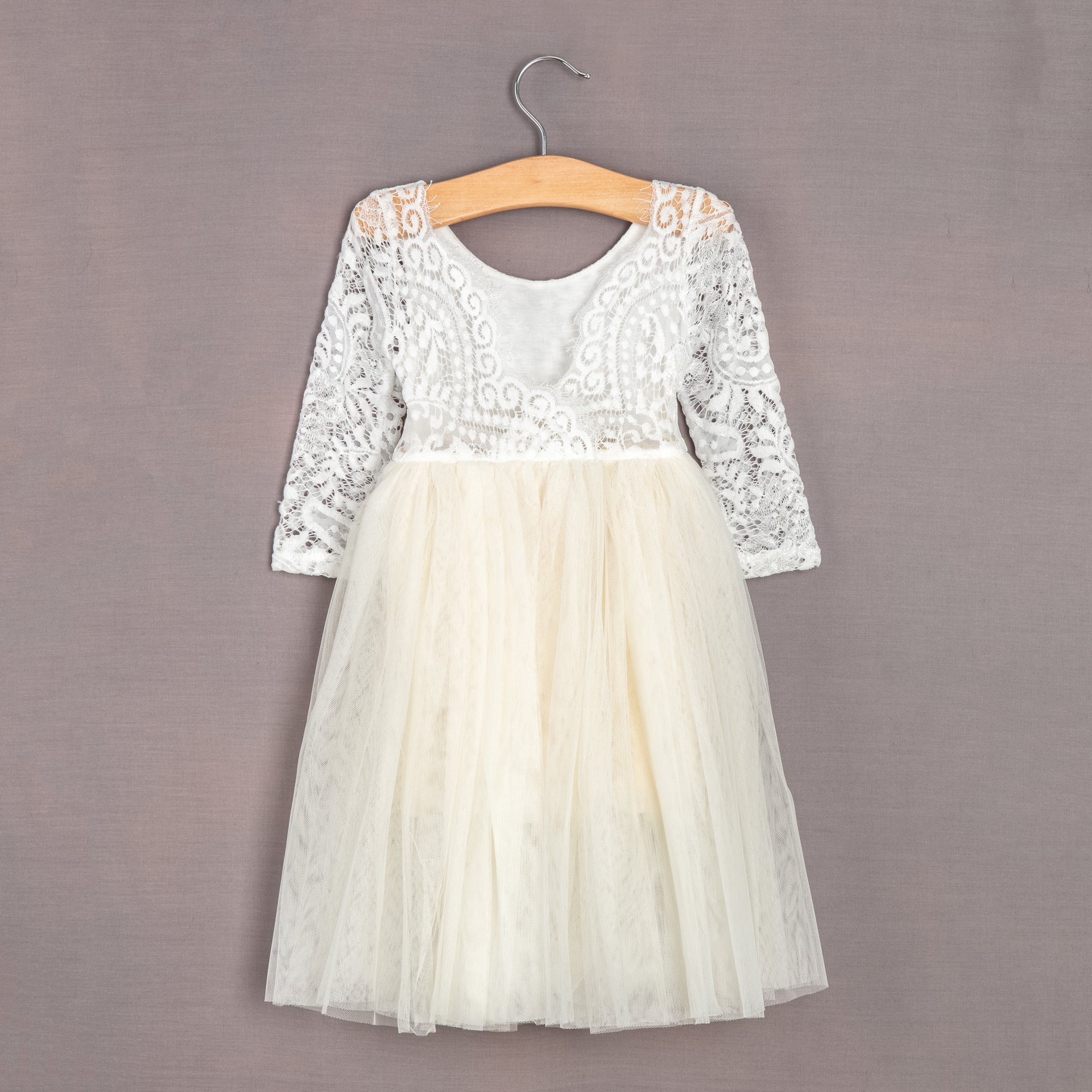 back of ivory flower girl dress