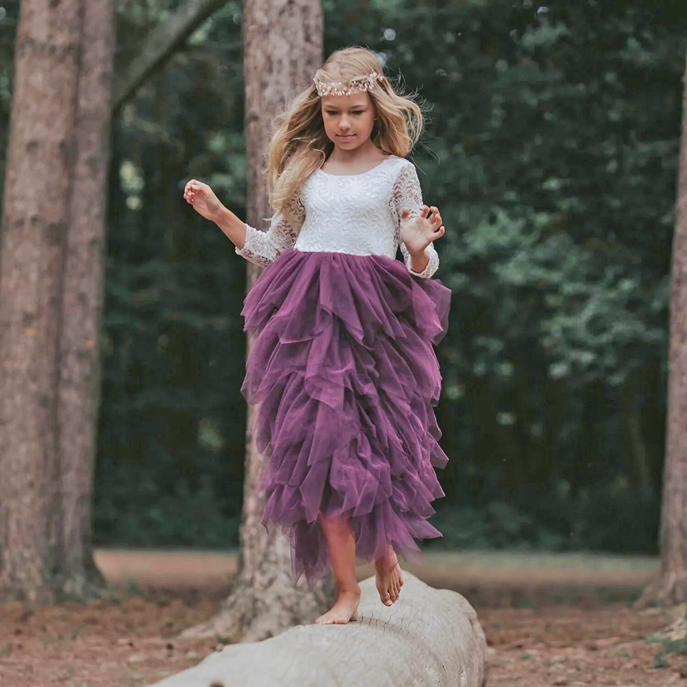 Young girl wearing flower girl dress