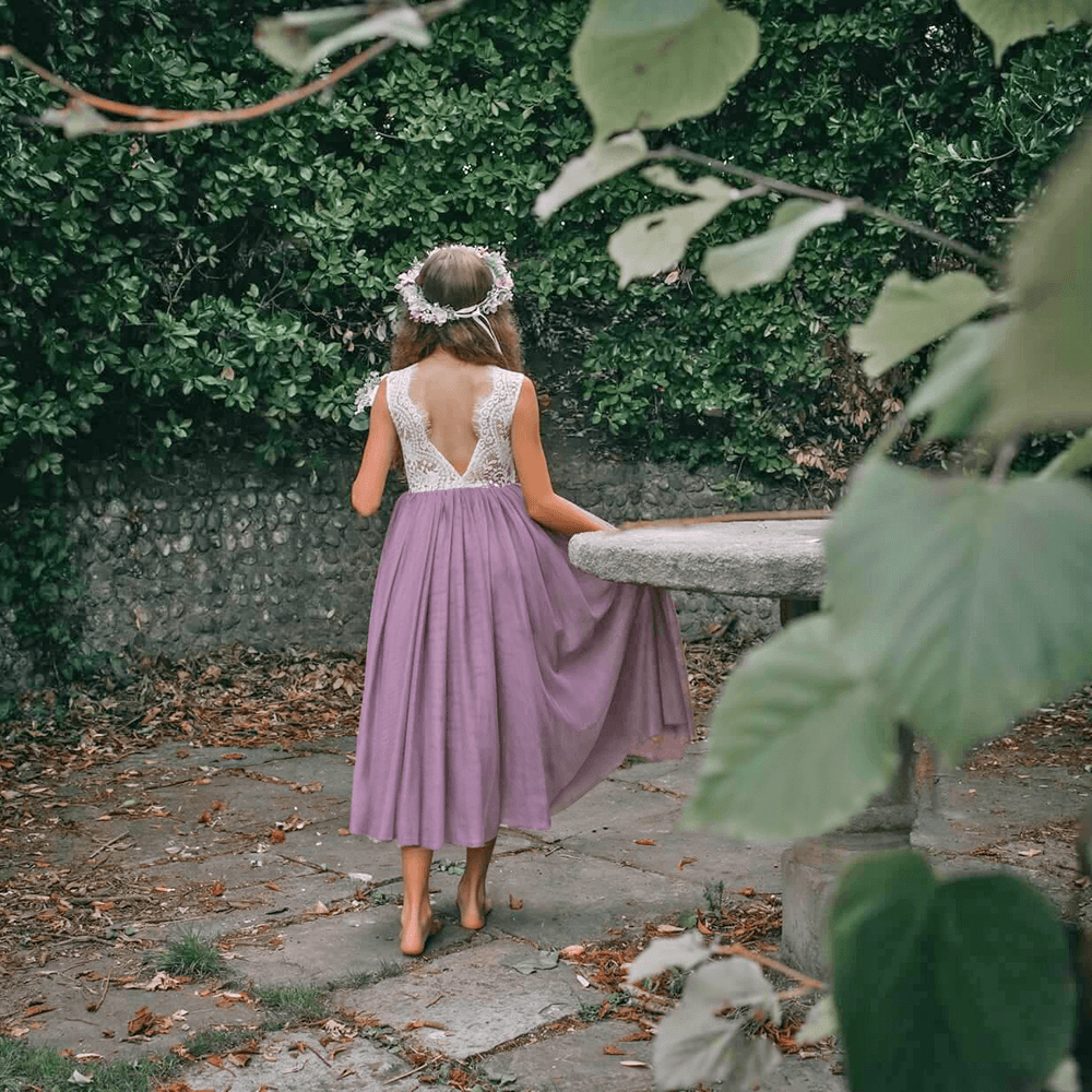 Flower girl in a heather coloured dress