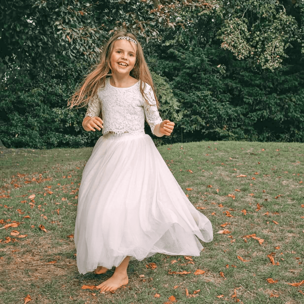 Happy girl in flower girl clothing