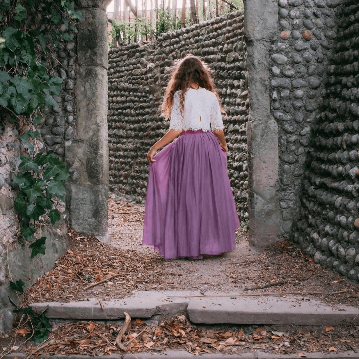 Girl walking away in church