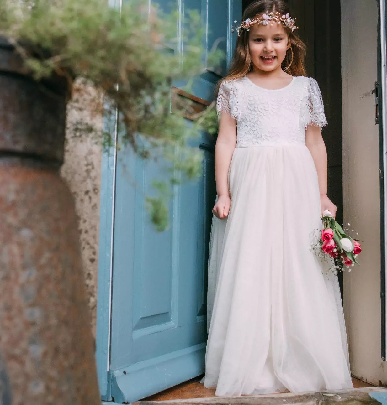 smiling flower girl
