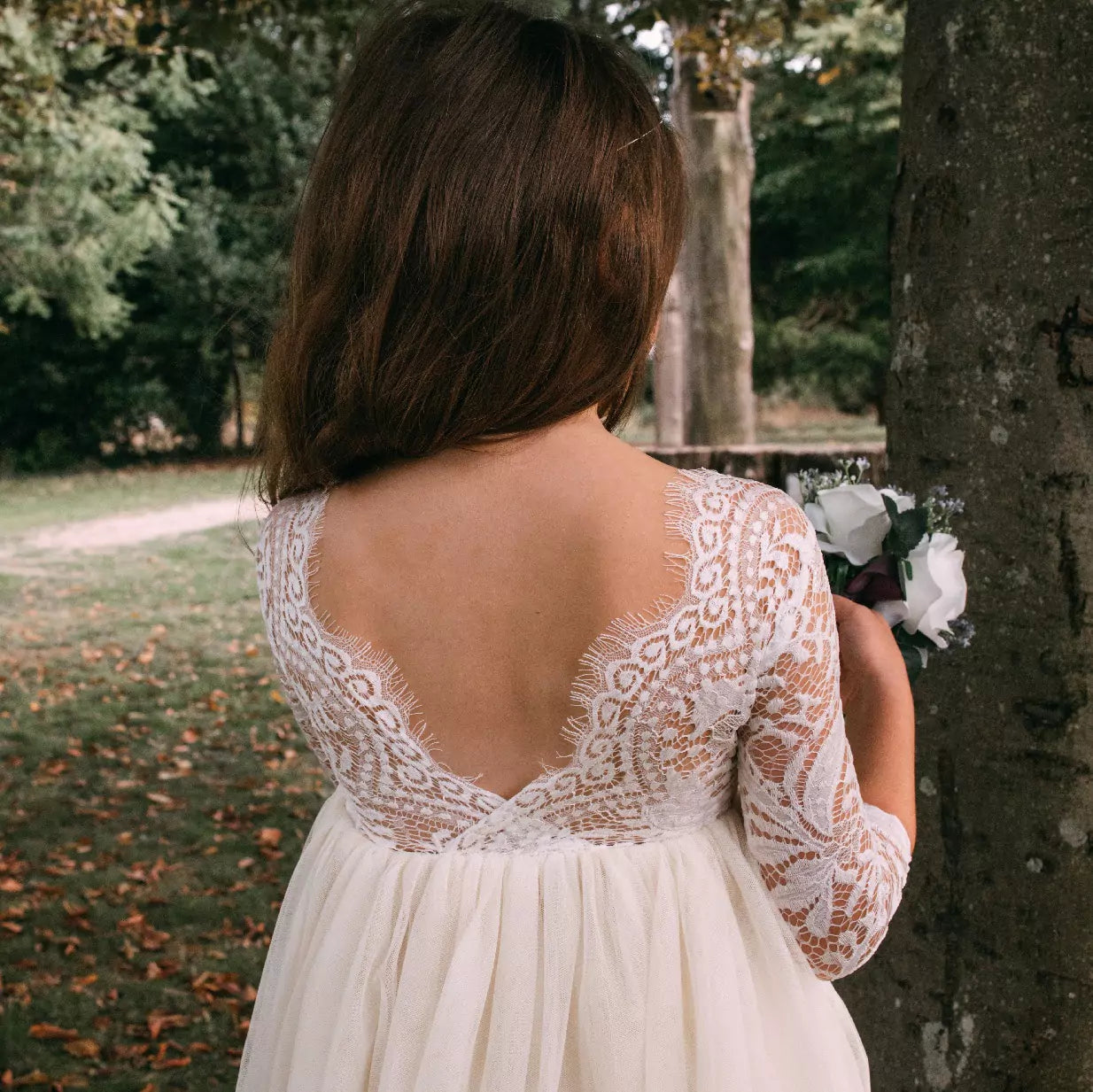 Rear dress with lace cross back