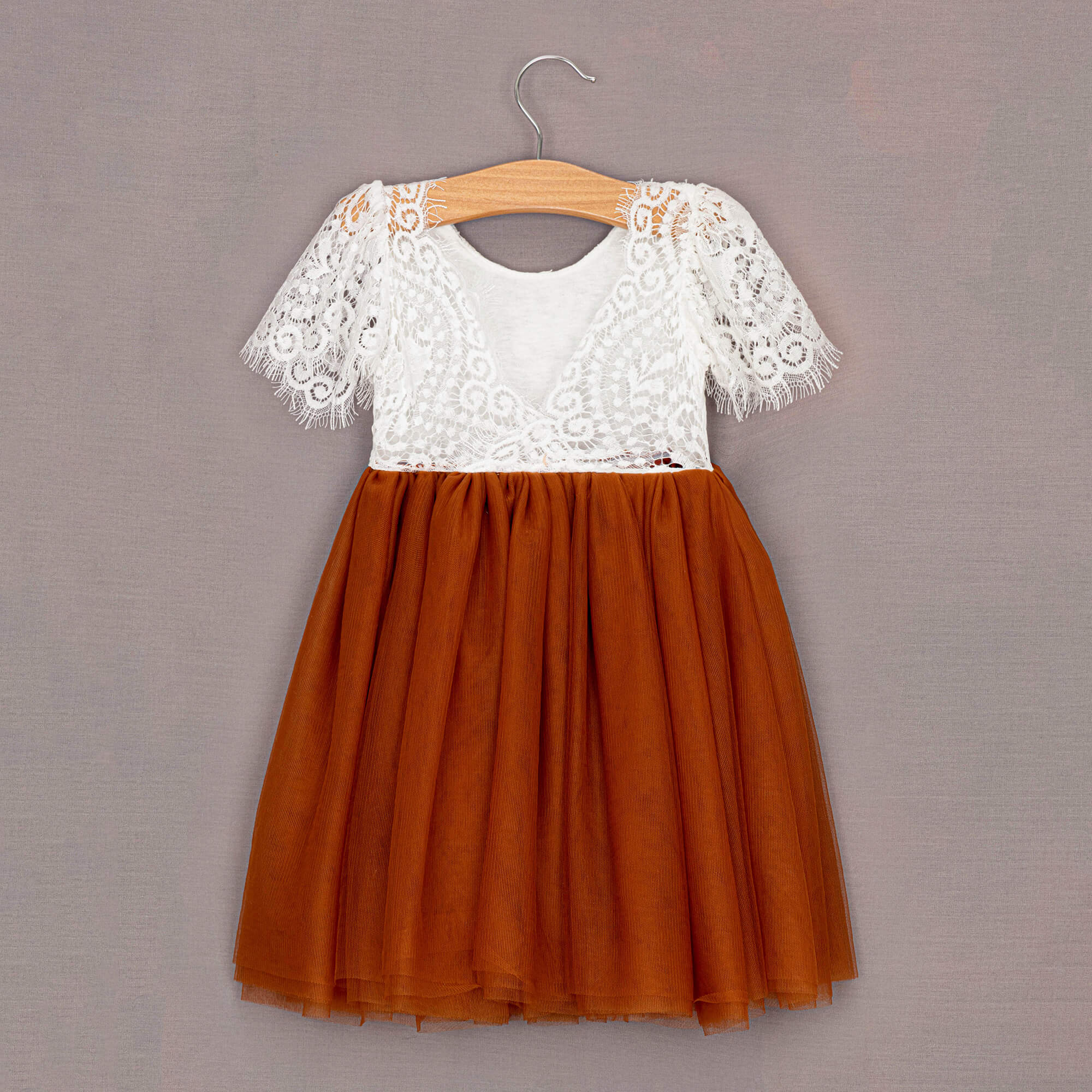 Rear of the burnt orange flower girl dress