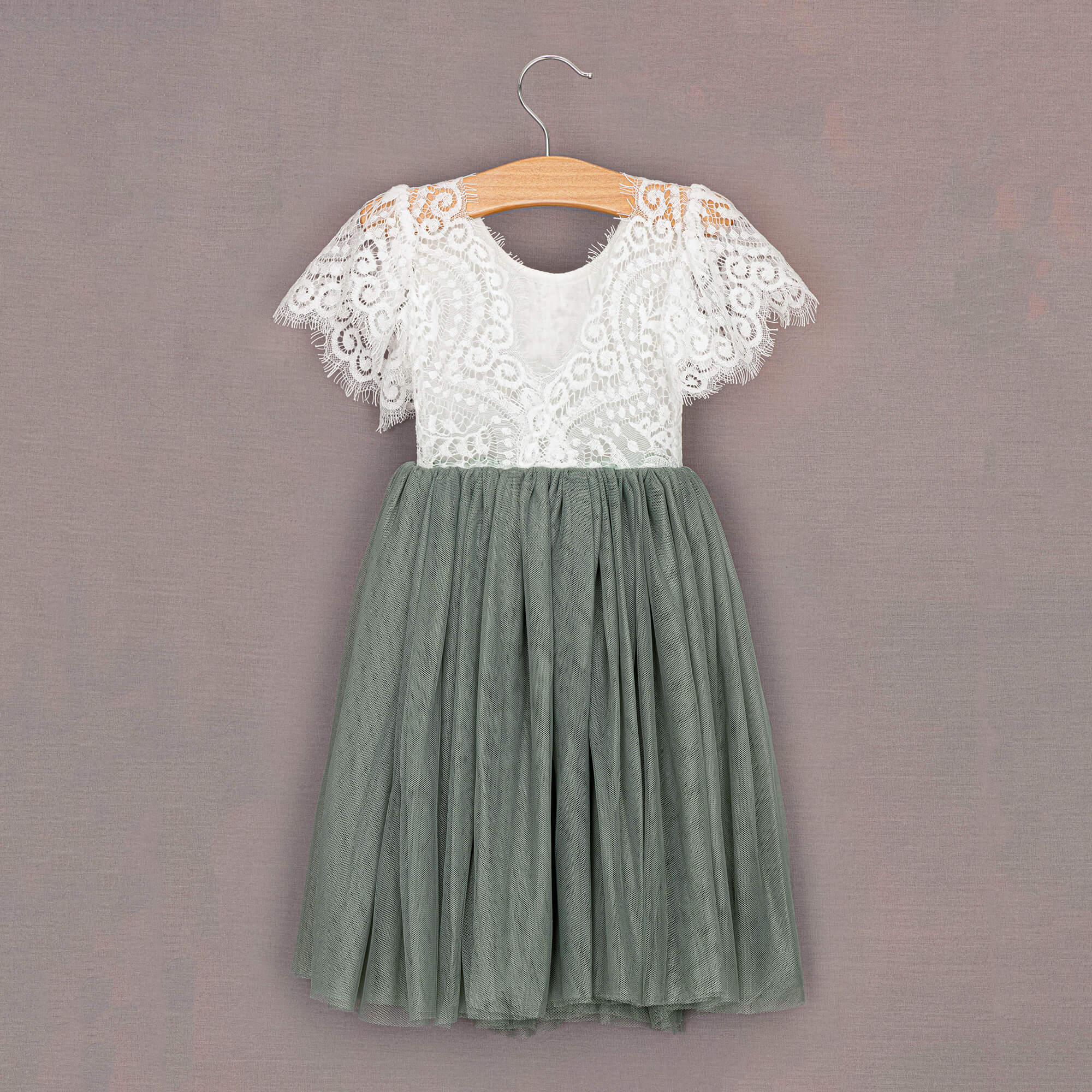 Rear of dress hanging on hanger