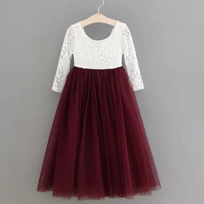 Wine Burgundy Long Sleeve Classic Dress