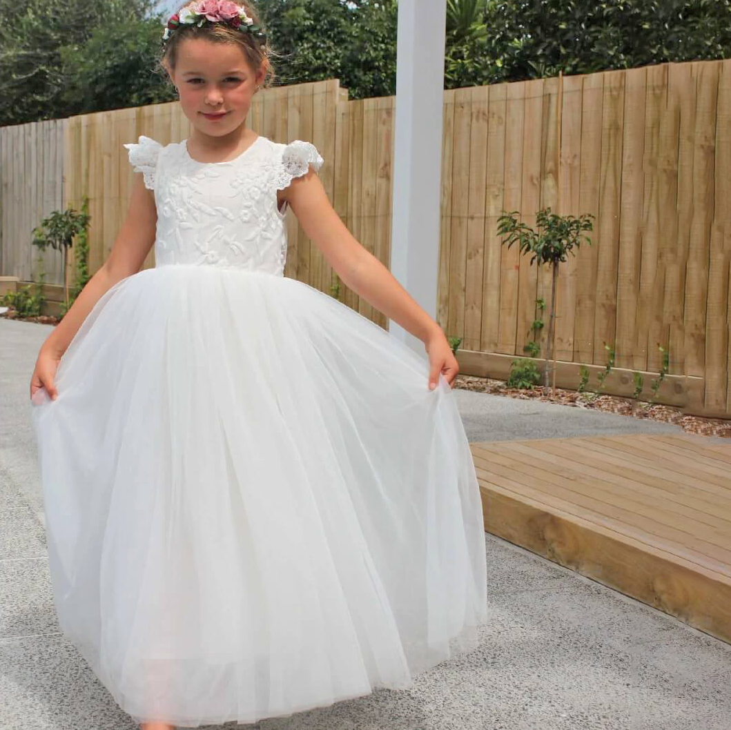 pretty girl in a long white dress