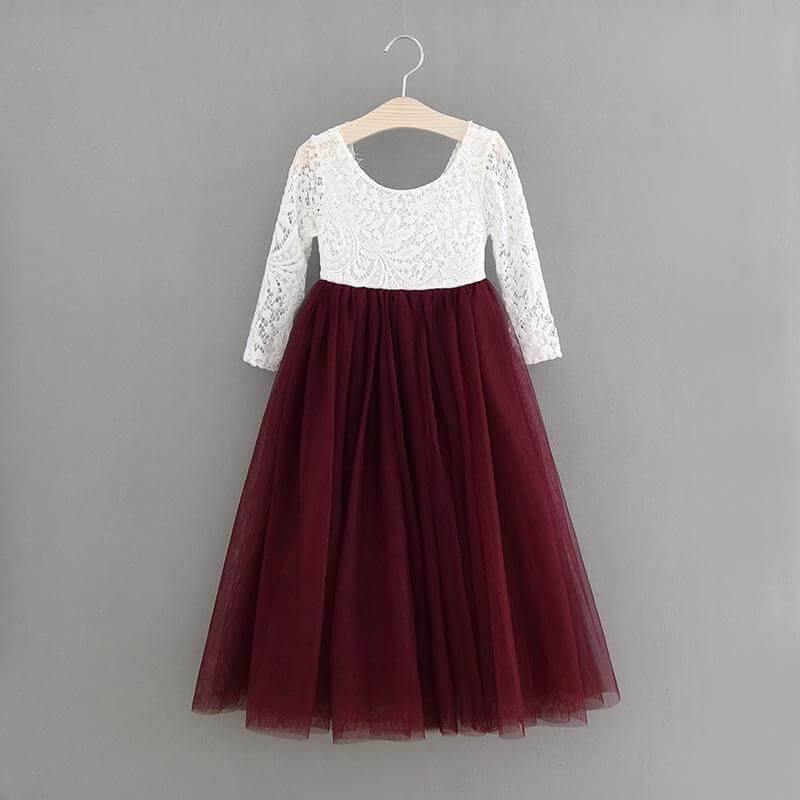 Dark wine red flower girl dress