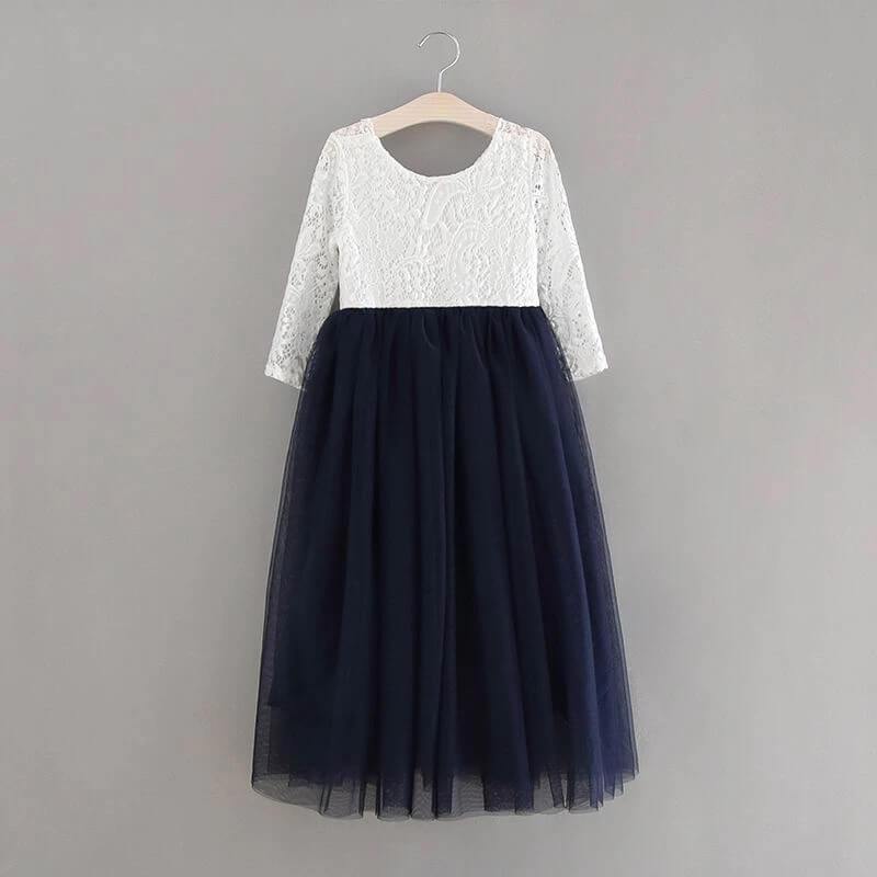 Navy full length flower girl dress