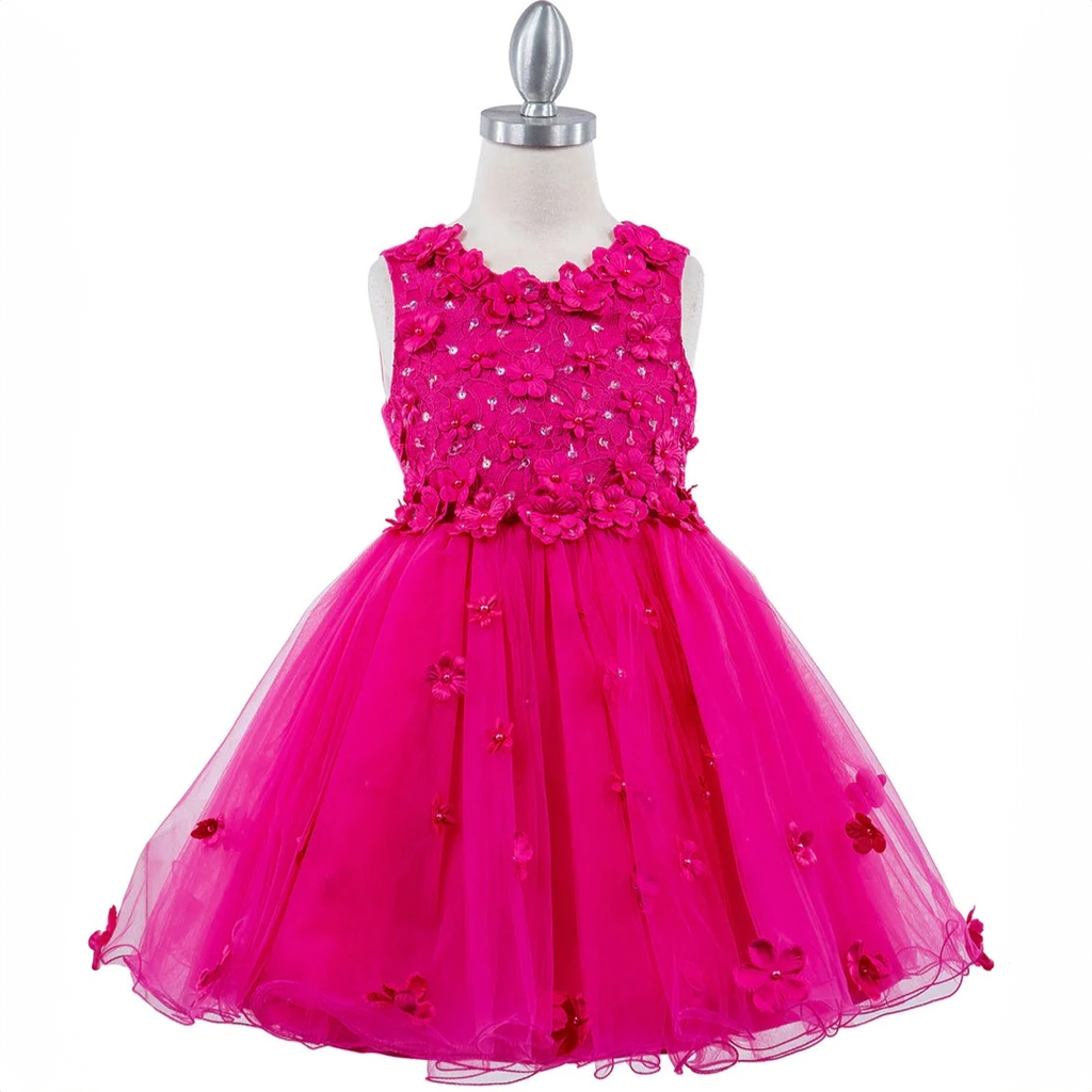 Pretty flower girl dress with embellishments in fuchsia