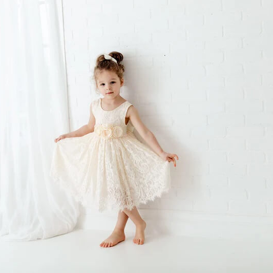 Baby Florence Flower Girl Dress - Vintage Ivory