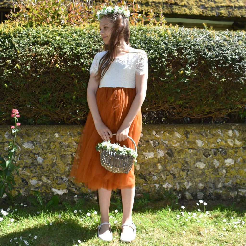 Girls Bohemian Flutter Tea Dress in Burnt Orange