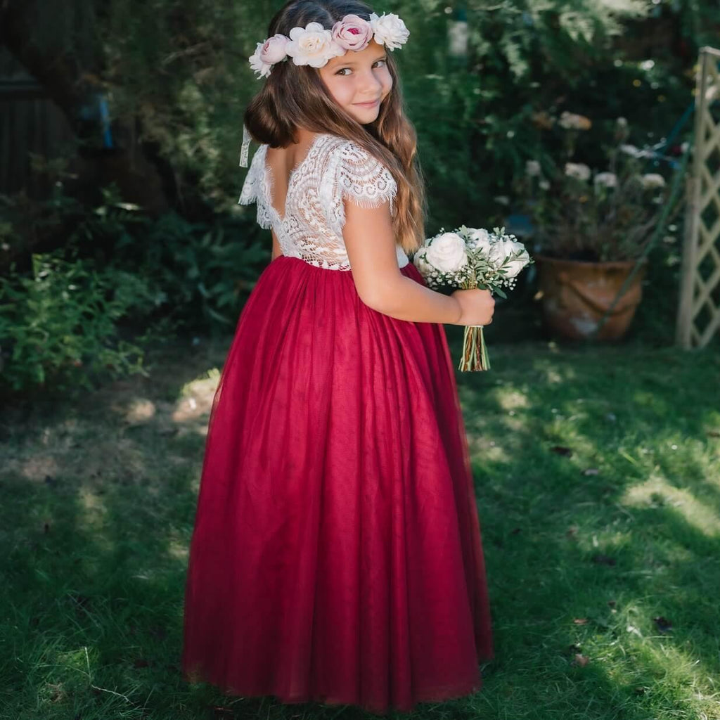 Bohemian Flutter Dress - Burgundy - UK Flower Girl Boutique