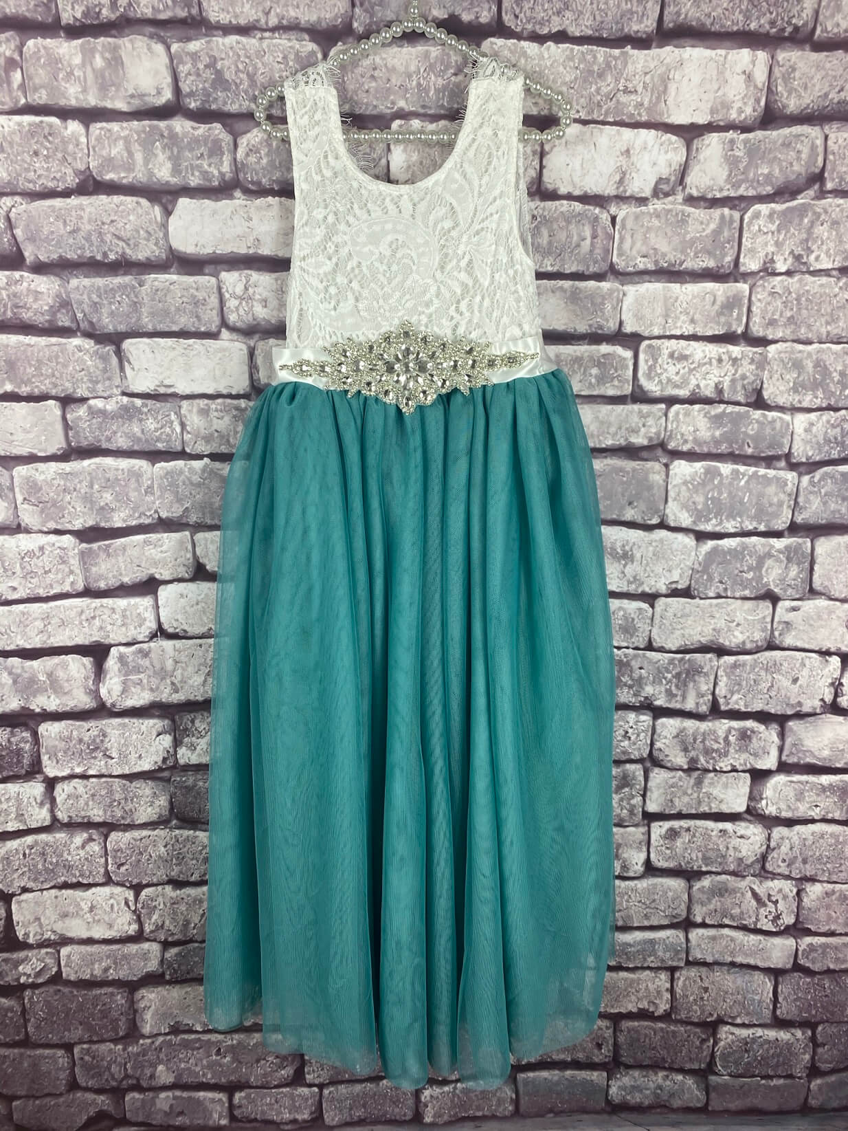 Teal dress and diamante sash
