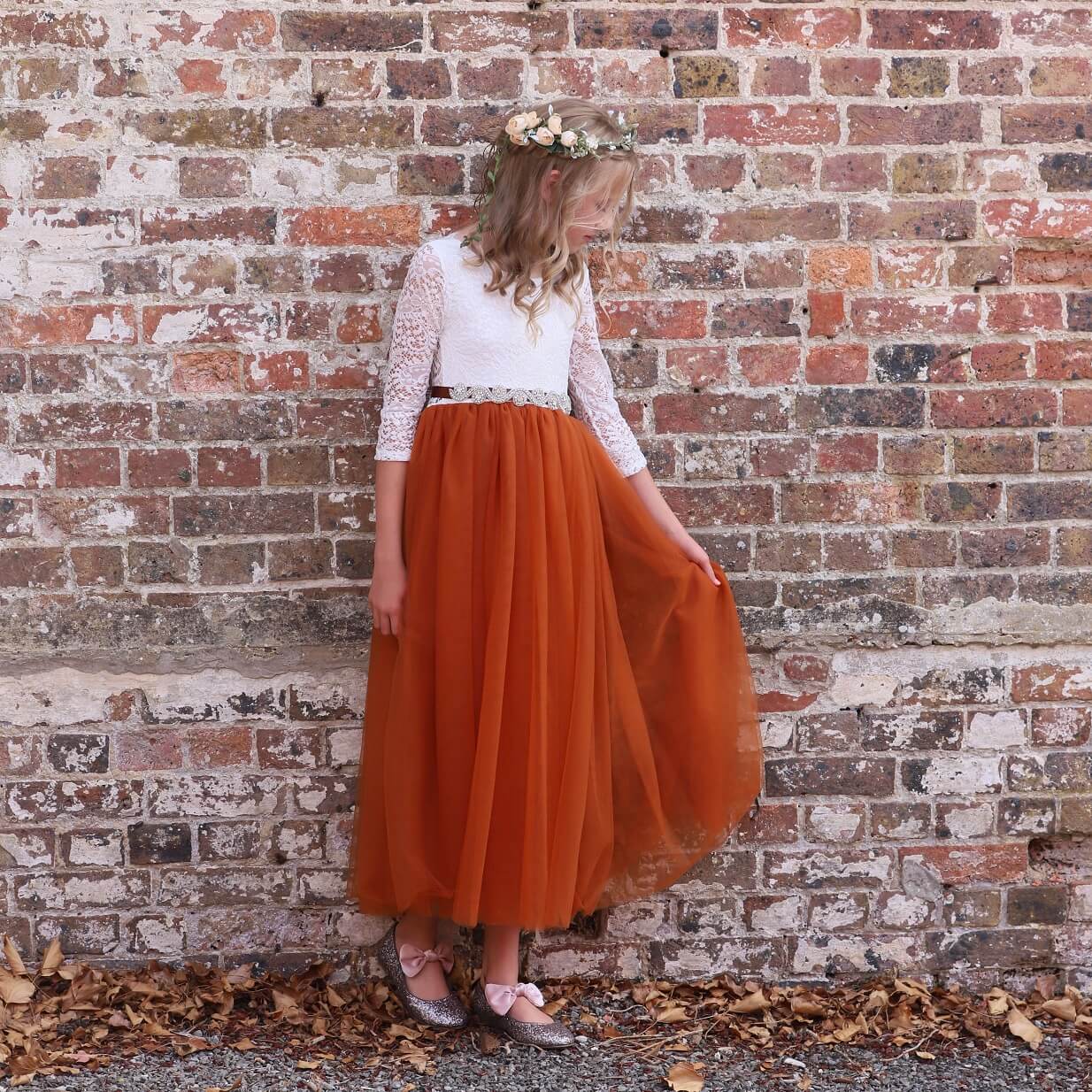 Burnt Orange Flower Girl Dress