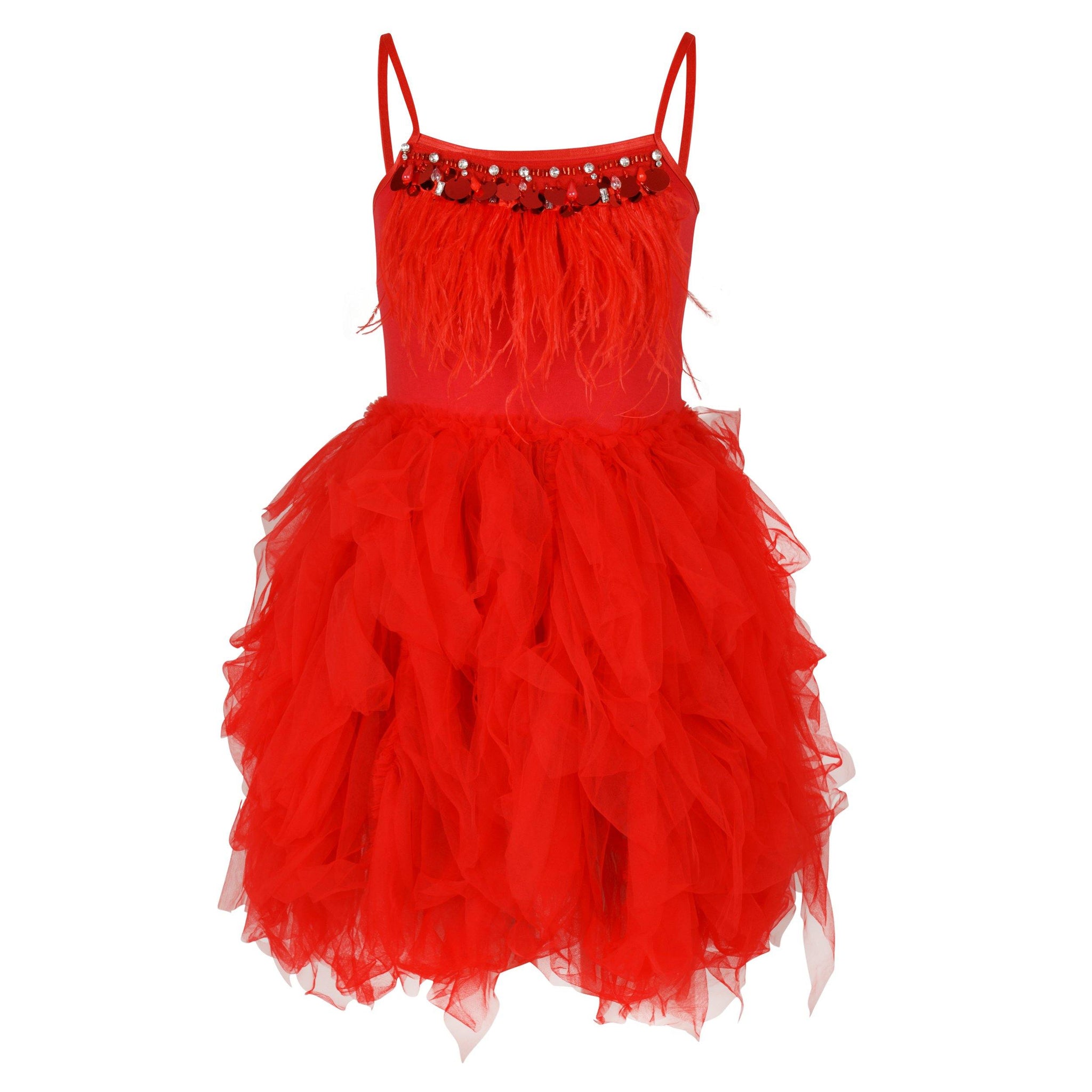 Girls Feathers and Frills Dress in red