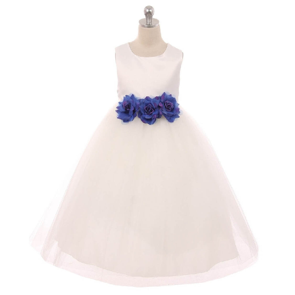 Flower Girl Dress with royal blue flowers