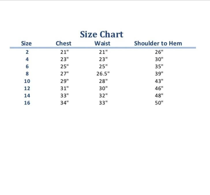 Size chart for Maire White Butterfly Sleeve Girls Dress