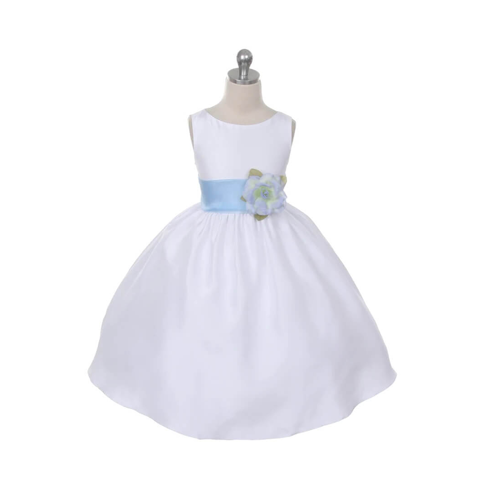 Morgan flower girls dress with baby blue sash