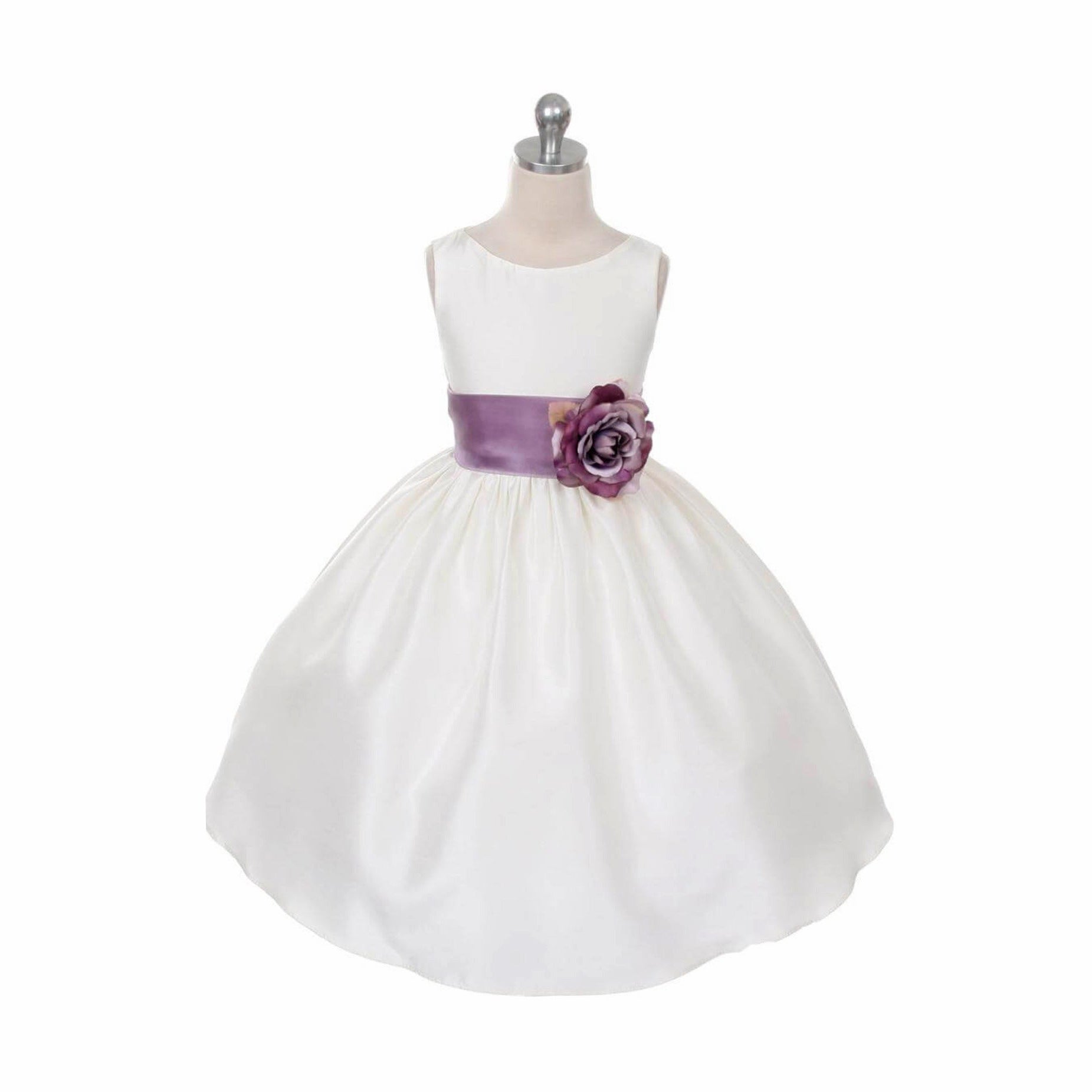 UK Flower Girl Boutique Morgan Dress in Ivory with purple sash