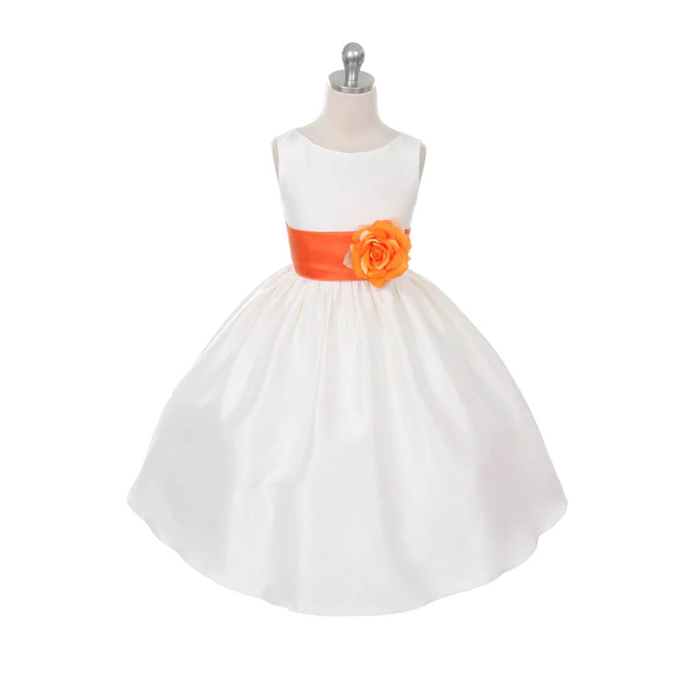 Morgan - Bridal Ivory or White - Orange Sash and Flower