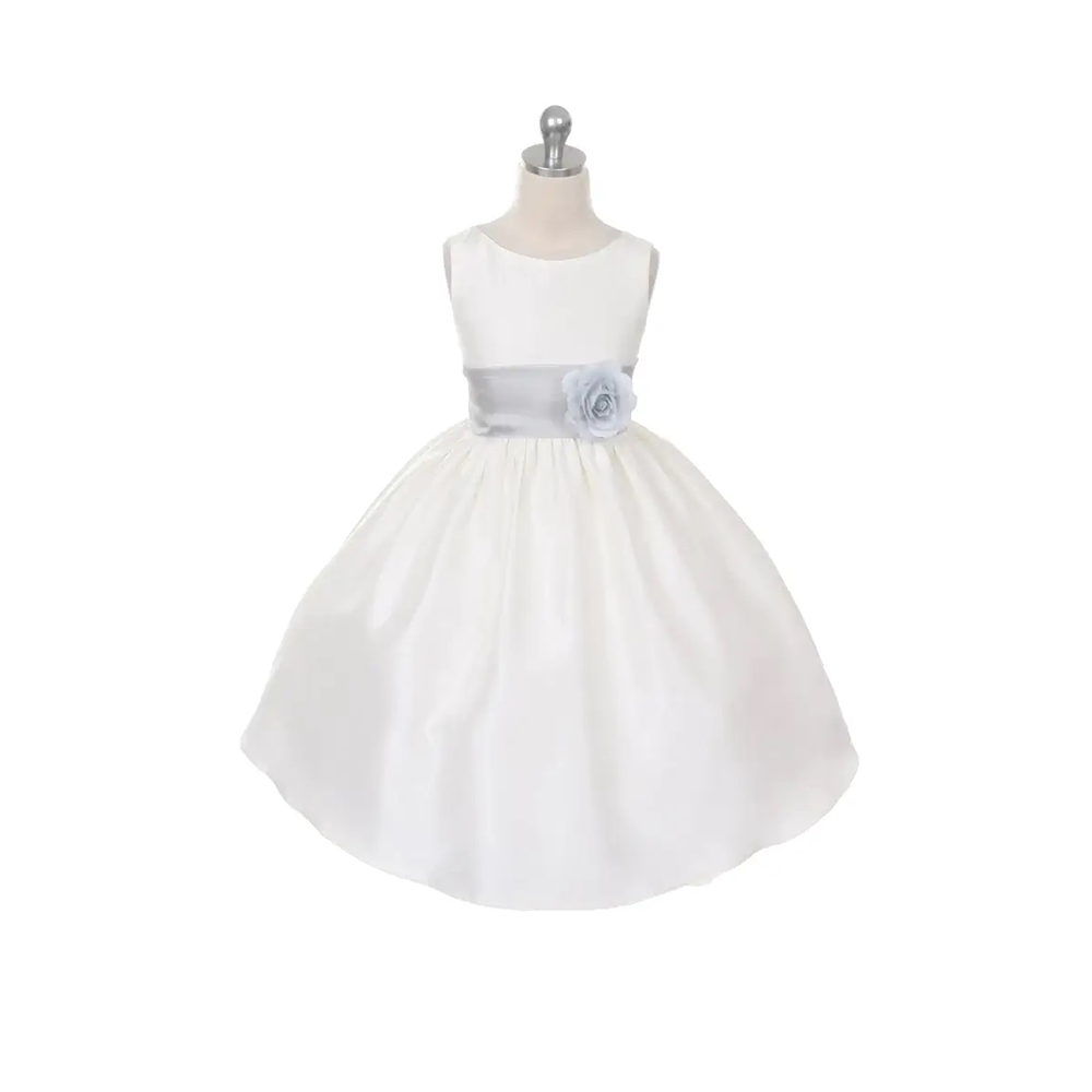 Morgan flower girl dress with Silver Grey Sash and Flower