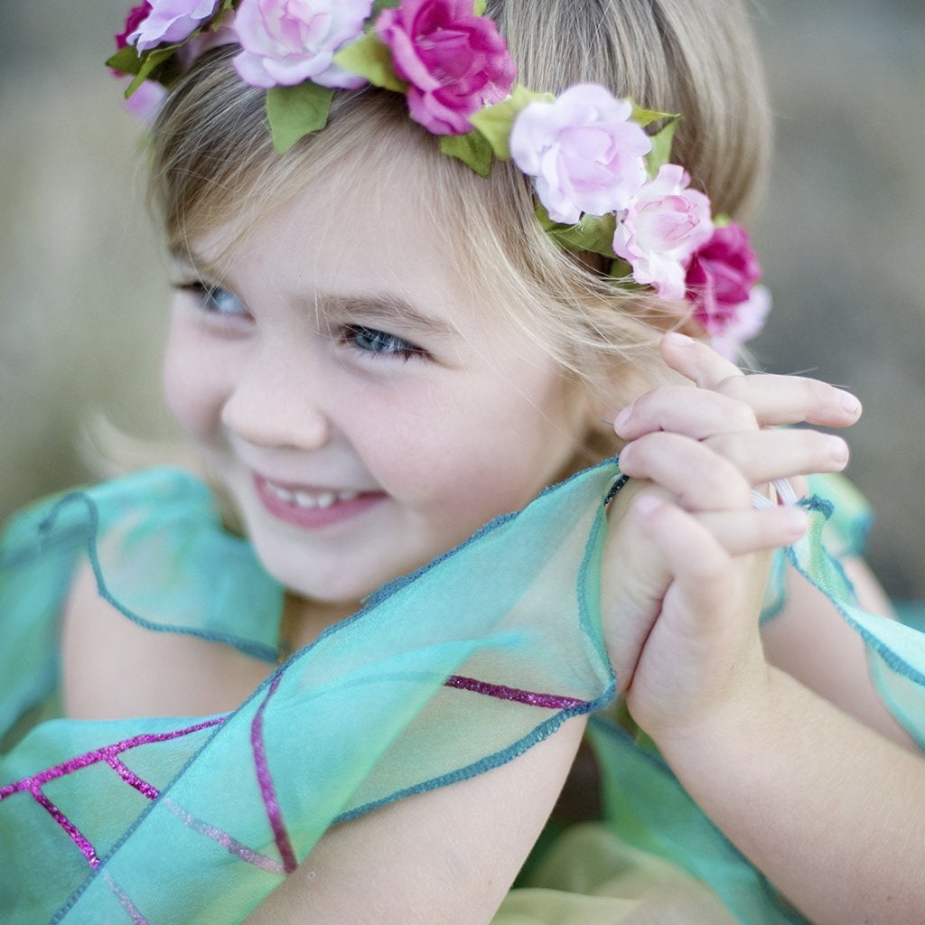 girl with pink rose head garland