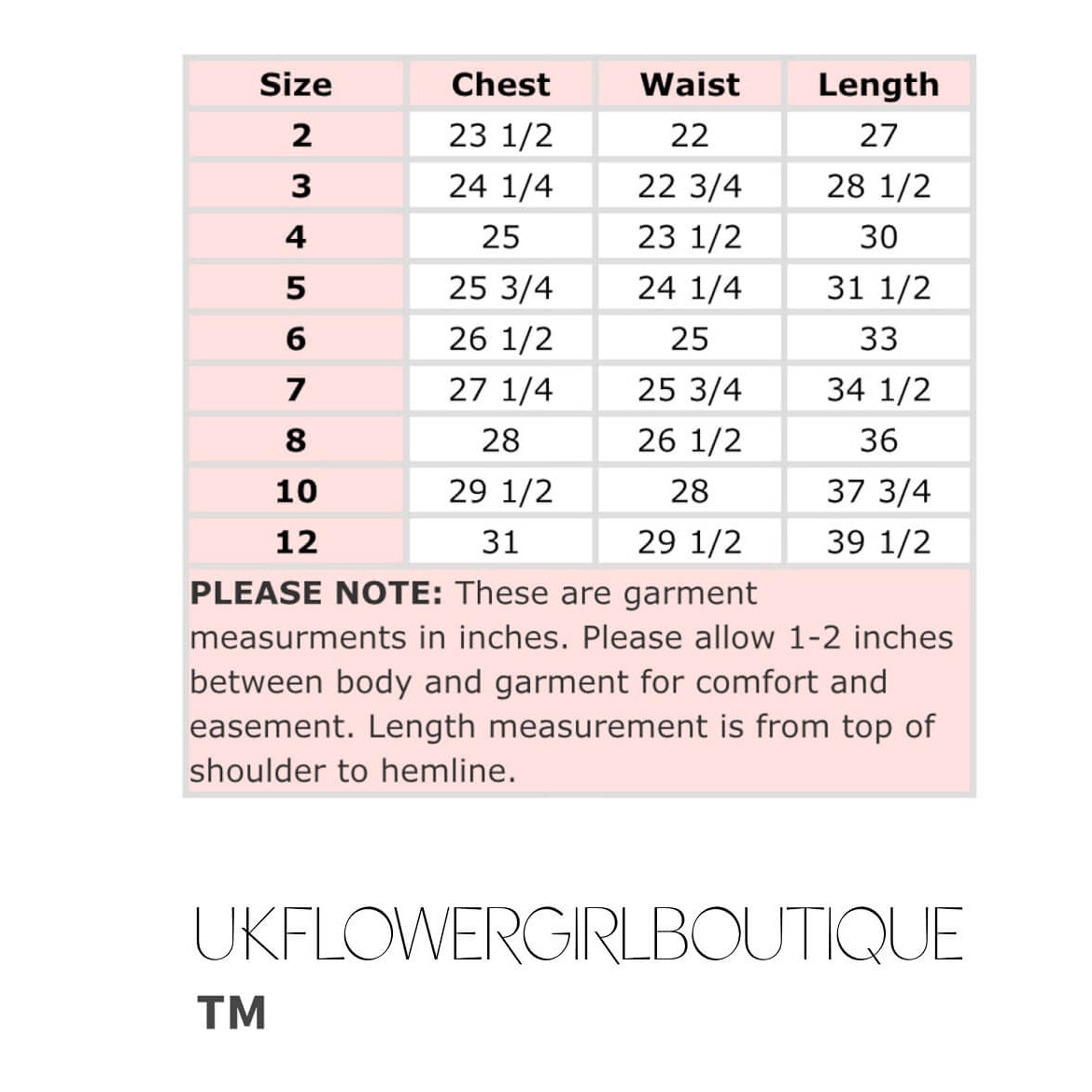 Size guide for Harlow Dress