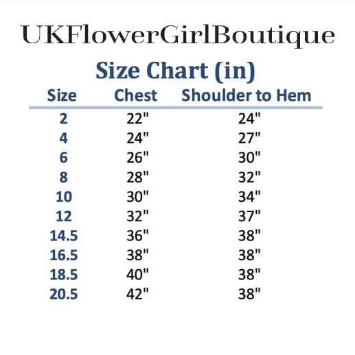 Size chart for bell of the ball dress