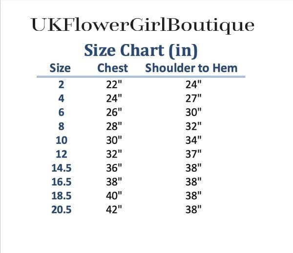 Size chart for flower girl dresses