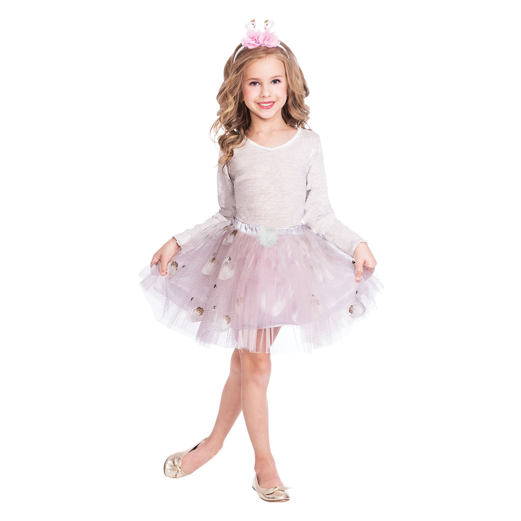 girls pink swan dress up set with pink tutu and headband