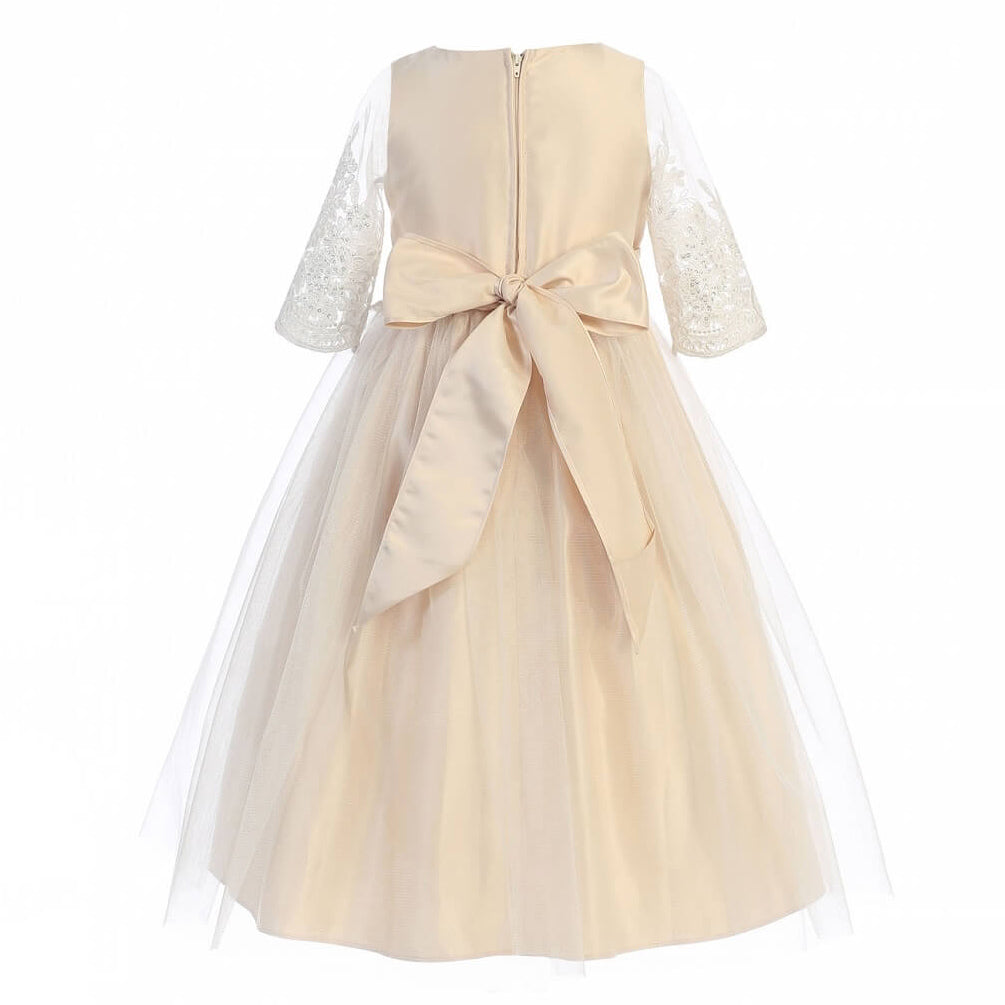 Rear of Harlow dress in Champagne colour