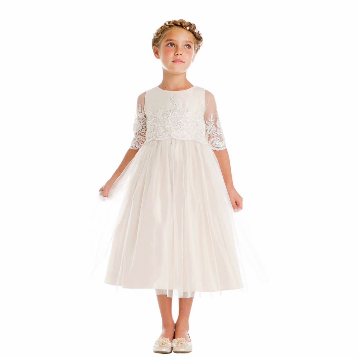girls wearing communion dress from UK Flower Girl Boutique