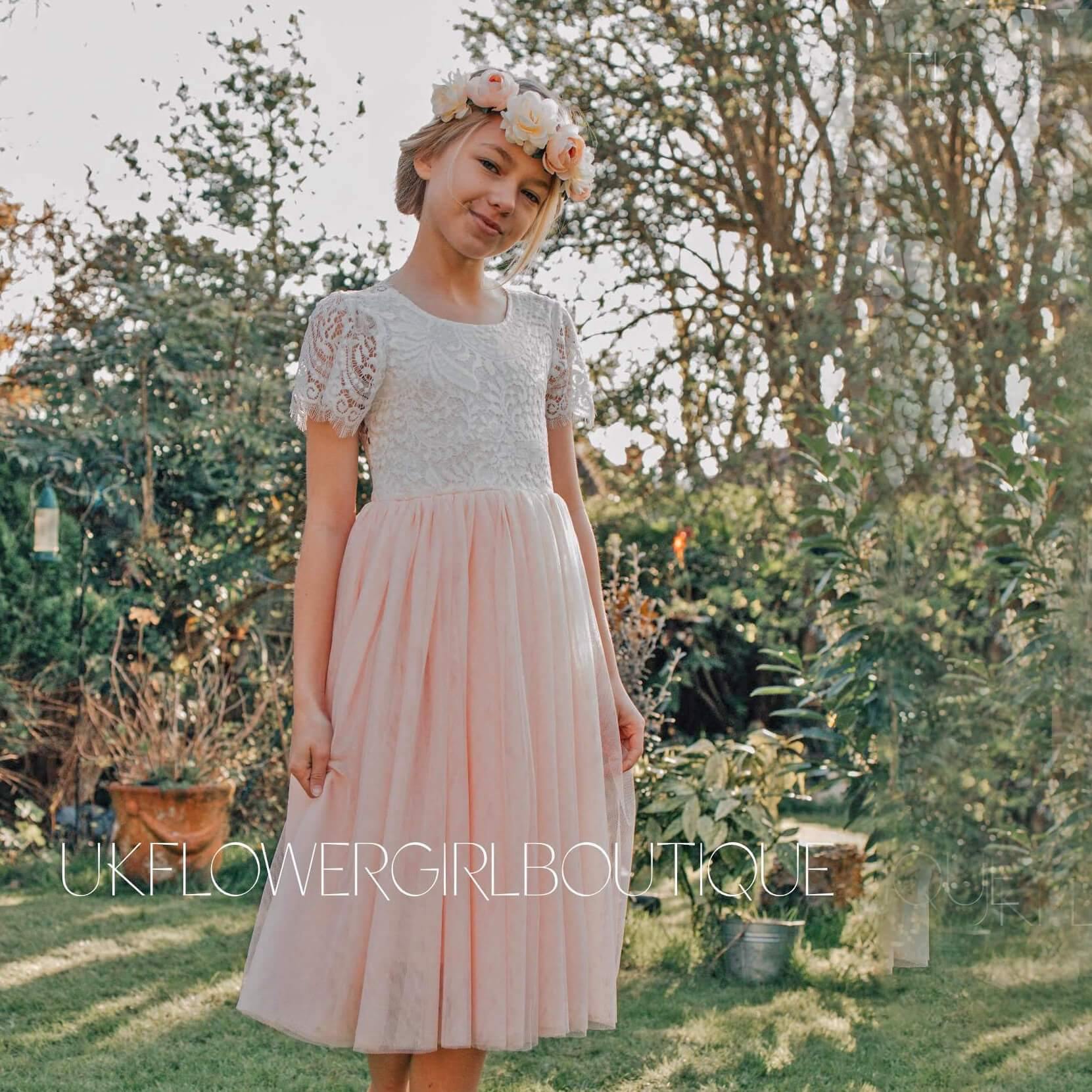 Bohemian Flutter Tea Dress - Blush Pink - UK Flower Girl Boutique