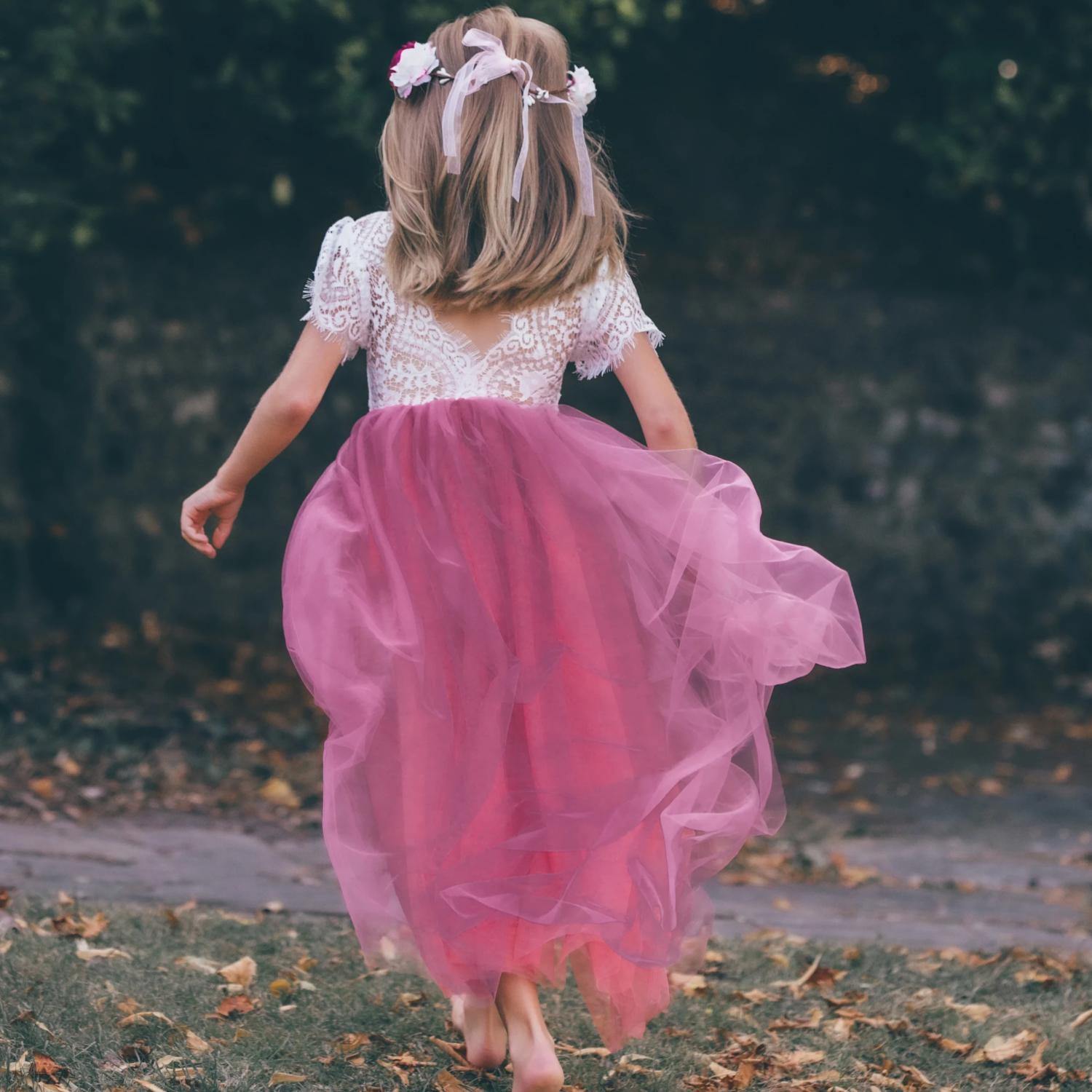 back of Bohemian Flutter Dress in Rose Pink