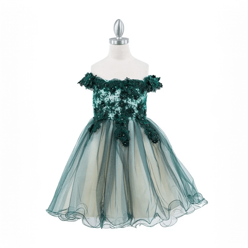 beautiful girls dress with deep green embellishment