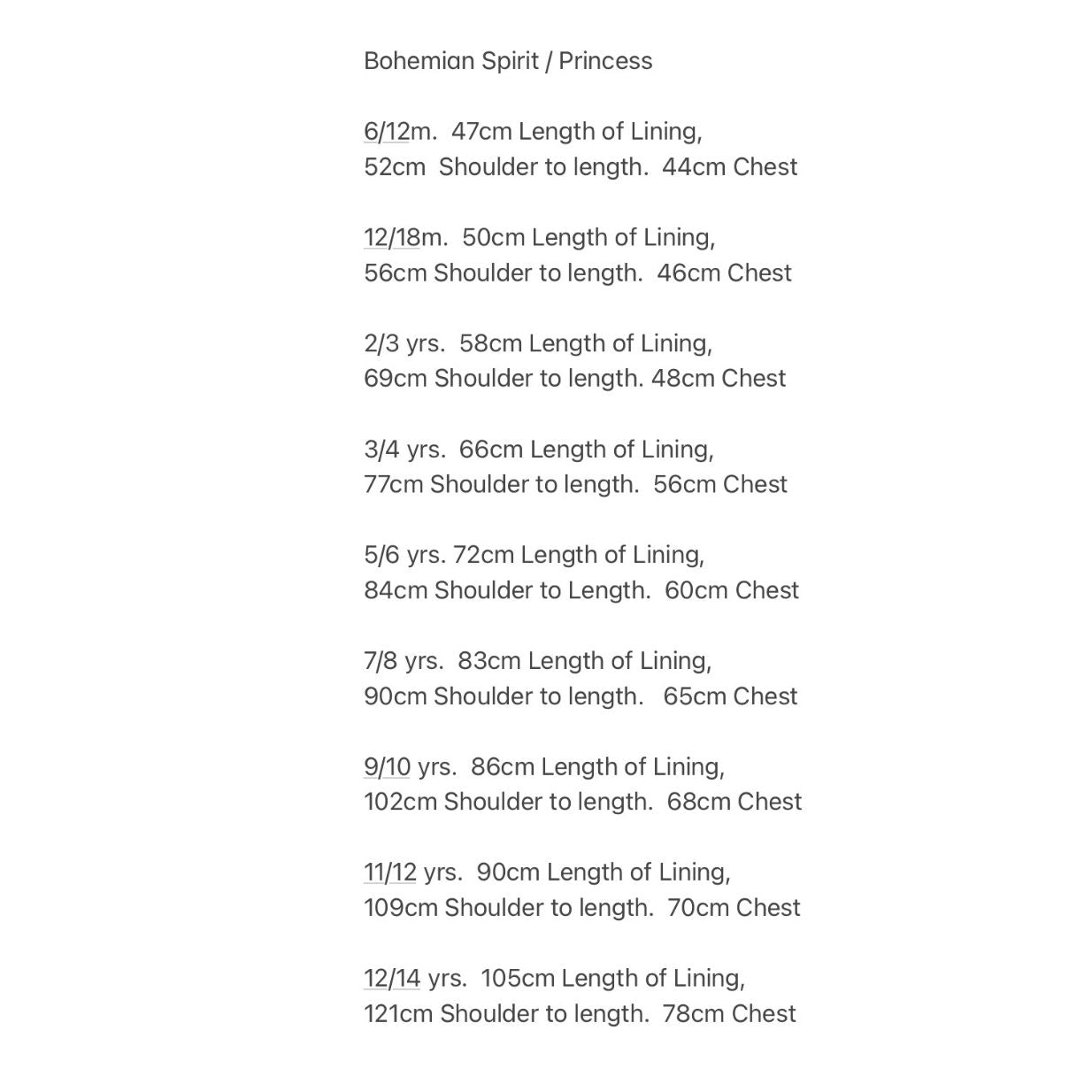 Size chart