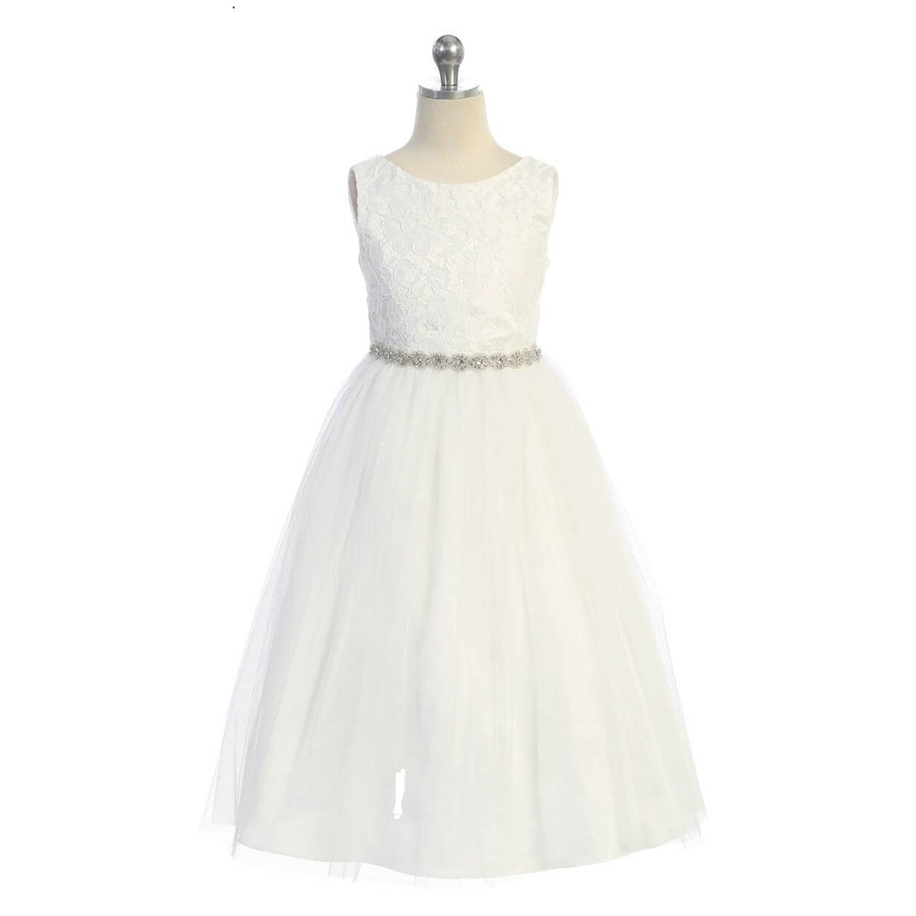 White flower girl Dress on mannequin