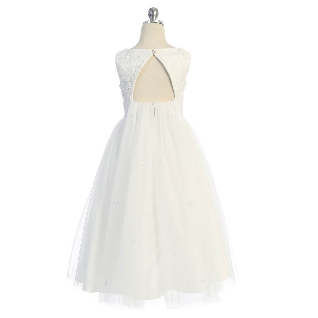 White Jasmine Dress with cut out back on mannequin