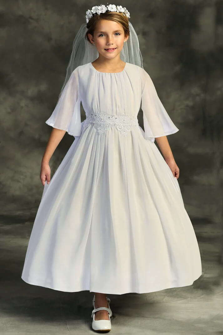 Young girl wearing communion dress