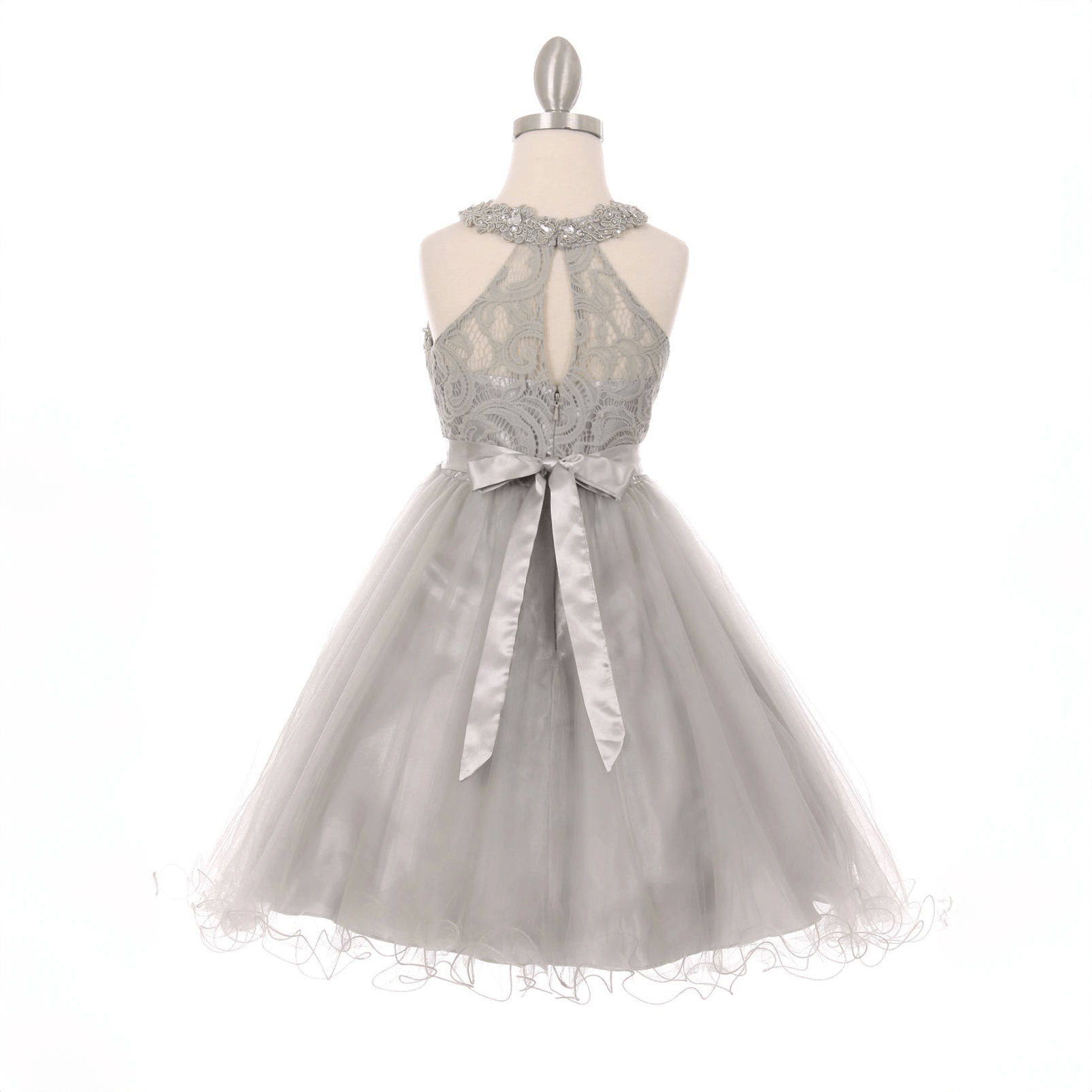 silver coloured beaded halter neck dress from The Fairy Princess Shop