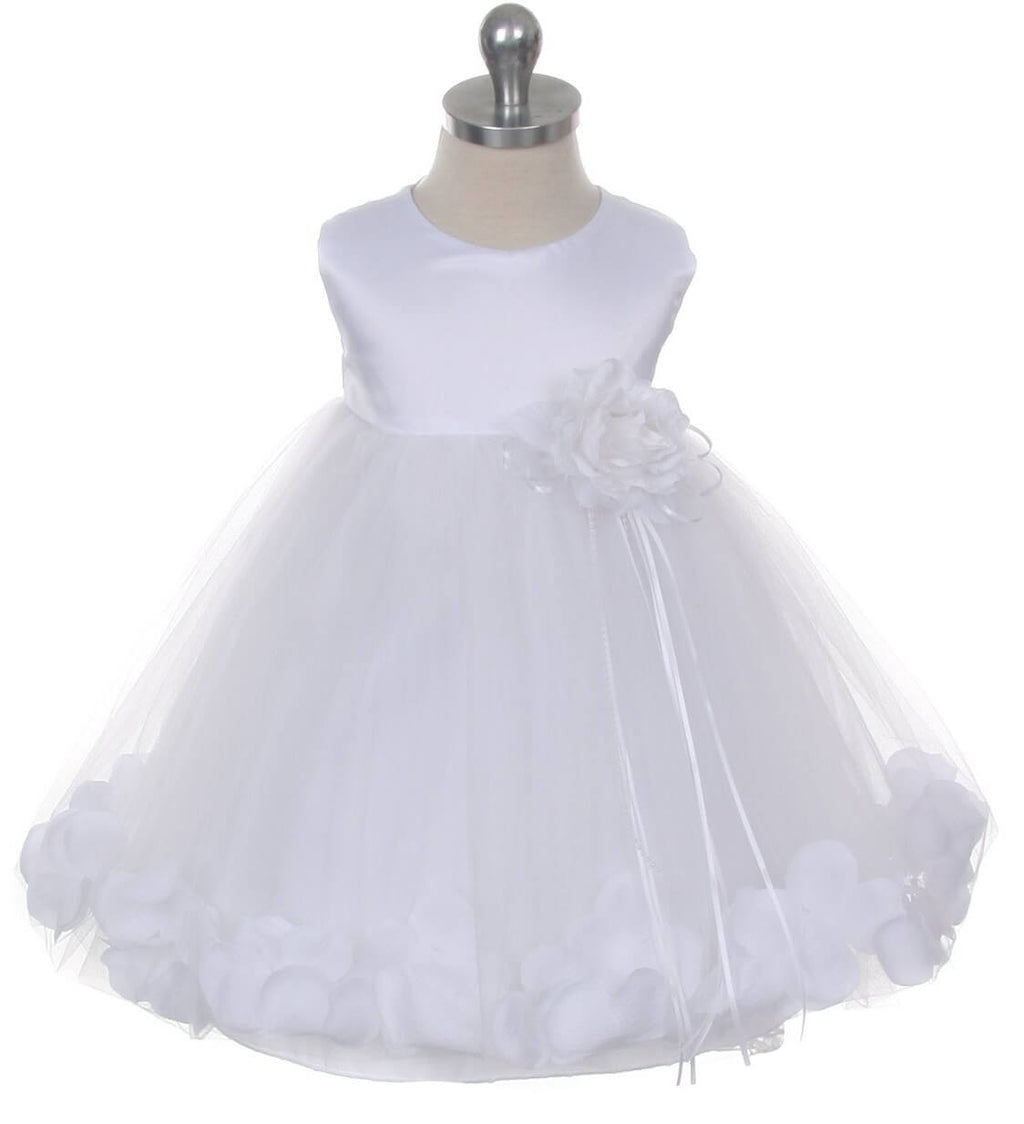White dress with white petals
