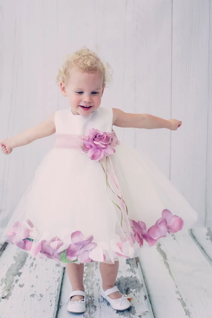 petal dress with sash in lilac