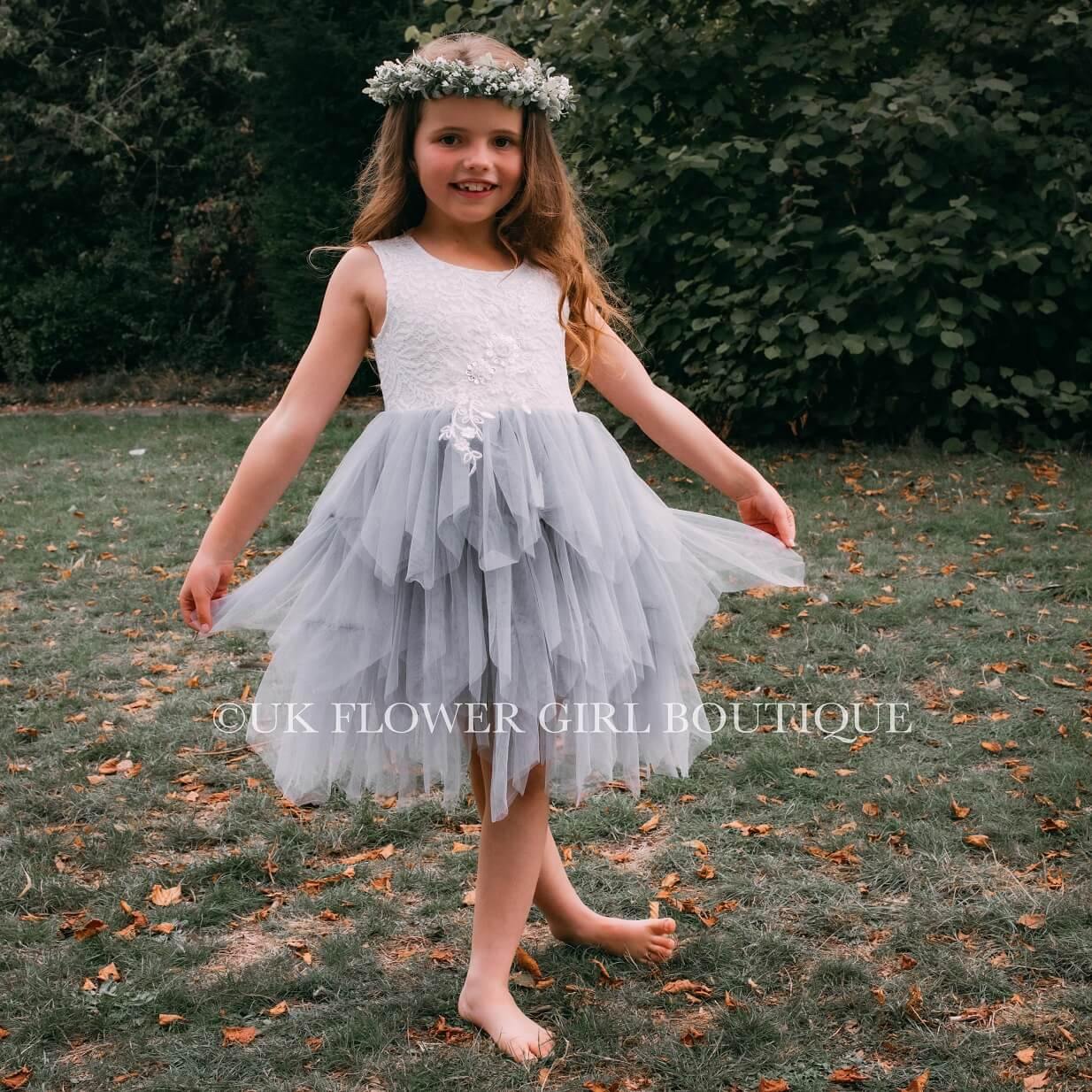 Boho Dreams Dress - Silver Applique - UK Flower Girl Boutique