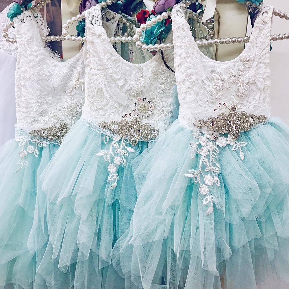 Boho Dreams Dress - Mint Appliqué - UK Flower Girl Boutique