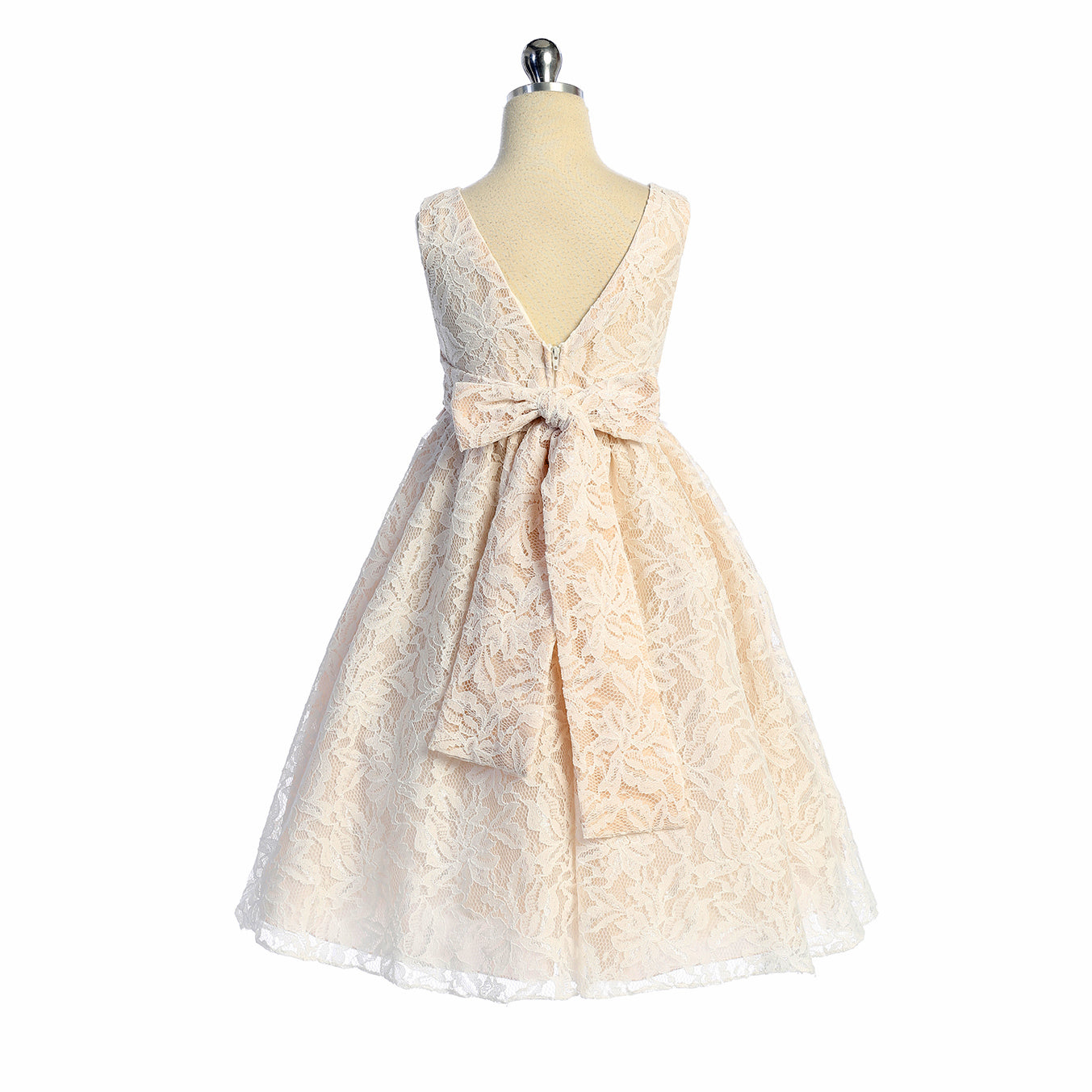 Nude colour lace flower girl dress